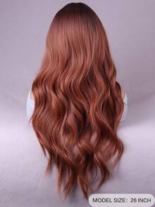 自然逼真的26英寸红棕色长波浪卷发耐热合成假发，中分设计，适合日常和派对佩戴 - 彩色 - 查看 5