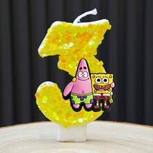可爱的海绵宝宝数字蜡烛（0-9）——儿童生日蛋糕装饰！动漫卡通派对配件，海绵宝宝粉丝庆祝活动的完美主题用品！ - 彩色 - 查看 2
