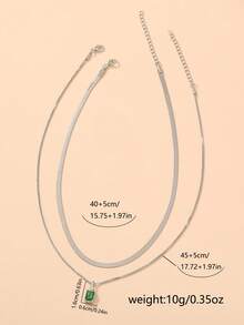 Nooxian 2 chiếc vòng cổ đồng mặt vuông đính đá Zirconia dành cho nữ - Bạc - Xem 6