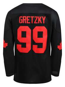 男士冰球球衣 99 黑色 V 领长袖刺绣运动衫 冰球球衣