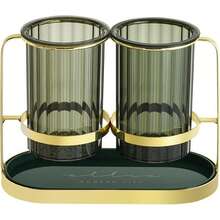 Soporte para secar palillos de hierro PET transparente con doble drenaje para la cocina - Dorado - Ver 6