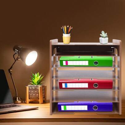 7Tier Widen Wood Office Paper Organizer For Desk Desktop File Holder Desk Letter Tray & A4 Paper Sorter Document Book Magazine Storage Shelf Rack Desk Organizer For Home Office School Classroom