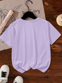 Teen Girls Graffiti Letter Print Short Sleeve T-Shirt, Casual Fashion Girls Clothing - Mauve Purple - View 4