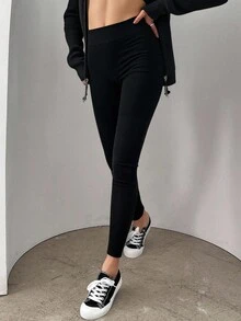 Livesso 女士修身保暖打底裤，秋冬季女士抓绒紧身裤 - 黑色 - 查看 1