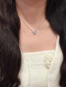 1pc Fashionable Pink Rhinestone Pony Decor Pendant Necklace, Suitable For Women's Daily Wear - Multicolor - View 2