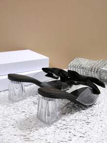 Giày sandal cao gót đế dày cho nữ, họa tiết bướm và hoa, giày công chúa thời trang cho đám cưới. - màu đen - Xem 7