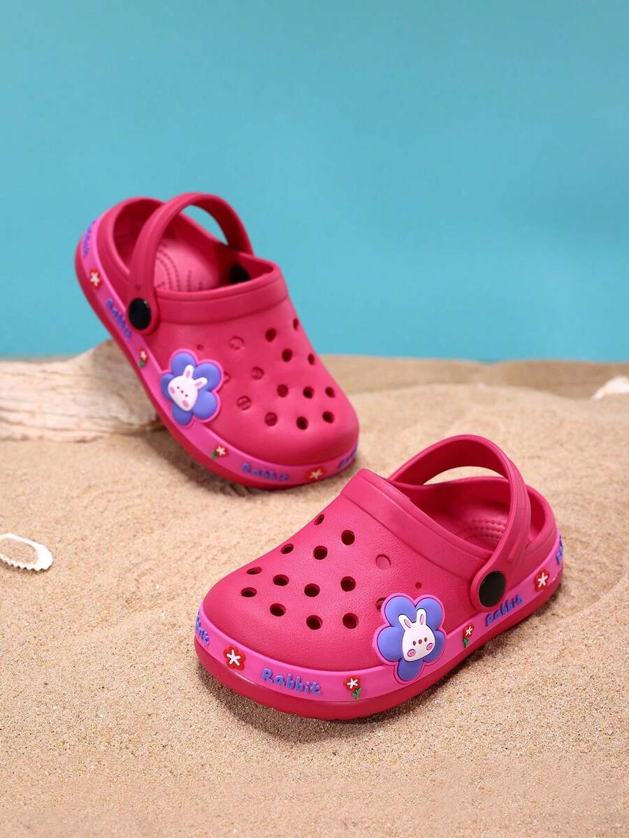 1 Pair Kids Soft EVA Breathable Non-Slip Wear-Resistant Cartoon Animal Sandals, Cute Rabbit Design Beach Shoes For Girls, Summer - Hot Pink - View 1