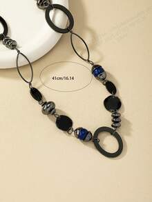 1pc Fashionable Retro Black Long Necklace, Suitable For Daily Wear - Black - View 4