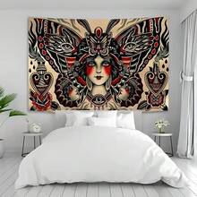 Unique Tattoo Tapestry Portrait Rose Snake Art Studio Background Cloth Banner Bohemian  Buddha Wall Covering Decoration - 彩色 - 查看 1