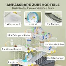 PawHut Dwarf Hamster Cage, 4 Levels, Tunnel System, Hut, Accessories, Top Opening, 78 X 45 X 73, Grey