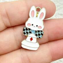 10个/包卡通锌合金吊坠，可爱兔子、扑克牌、魔法兔、茶壶袋挂件装饰，适合DIY首饰制作，项链、手链、耳环、包链、钥匙扣、拉链拉环等。 - 彩色 - 查看 8