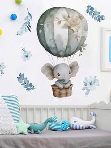 1/2/3pcs Cute Elephant Hot Air Balloon & Floral Creative Wall Stickers, Home Decor Wallpaper, Suitable For Indoor/Outdoor Decoration, Ideal For Thanksgiving, New Year Home Decor And Gifts - Multicolor - View 1