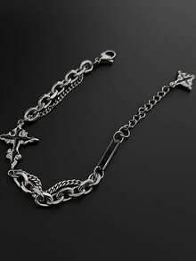 独特复古时尚休闲嘻哈明星吊坠双层手链，男女皆宜，适合日常佩戴、度假、音乐节、周年纪念日等场合，也是情侣礼物或送给她的礼物。 - 十字架 - 查看 2