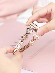 1PC Women Fashion Rose Gold Stainless Steel Watch Strap Compatible With IWatch 38mm 40mm 41mm 42mm 44mm 45mm 46mm 49mm, Luxury Heart Mesh Metal Watchbands Compatible With Apple Watch Series Ultra 3/2/1 11 10 9 8 7 SE3 6 5 4 3 2 1, Chic Smart Watch Band Compatible With Apple Watch Bands - Hoa hồng vàng - Xem 6