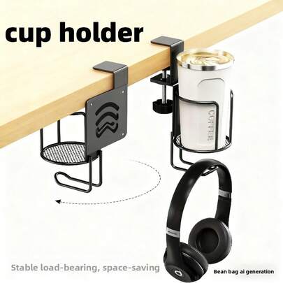 デスクトップカップホルダー、クリップオン/クランプデスクトップカップホルダー、こぼれ防止、滑り止め、調節可能なドリンクホルダー、オフィス、学校、寮、芝生椅子用の頑丈なデザイン、学校のデスクアクセサリー、寮の必需品、滑り止めグリップ、クリップオンデザイン、防錆素材、金属カップホルダー、漏れ防止ホルダー、デスクオーガナイザー、学生