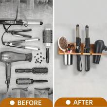 Wall-Mounted Hair Styling Tool Rack, Sturdy Pine Wood Construction, Detachable Stainless Steel Cup, Suitable For Storing Hair Dryers, Straighteners, Curling Irons, Combs, Etc., Brown. - 棕色 - 查看 4