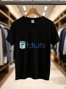 Men's Print T-Shirt - Bass Huk Performance Fishing Logo Print Casual Round Neck Short Sleeve Tee For Urban Streetwear, All-Season Comfort Fit
-Black - 黑色 - 查看 1