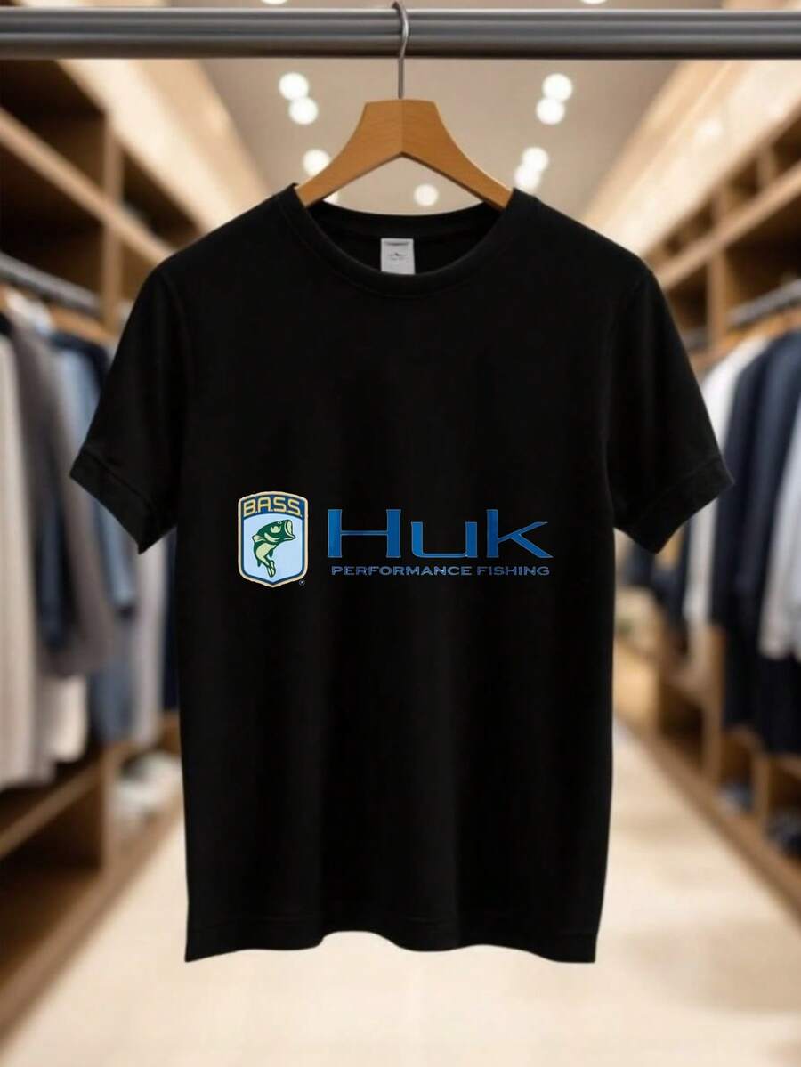 Men's Print T-Shirt - Bass Huk Performance Fishing Logo Print Casual Round Neck Short Sleeve Tee For Urban Streetwear, All-Season Comfort Fit
-Black - 黑色 - 查看 1