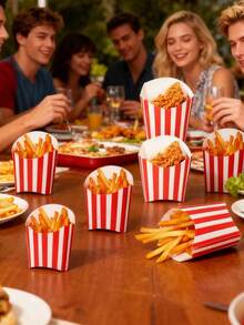 20/10pcs/1pc French Fry Paper Box, 5.5oz, Red & White Striped French Fry Box, Small Paper French Fry/Onion Ring/Popcorn Container - Black and White Vertical Stripes - View 6