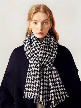 1pc Ladies Classic Black And White Check Faux Cashmere Couple Scarf Retro Minimalist Refined Autumn And Winter New Scarf Female Thickened Warm Neck Shawl Suitable For Autumn And Winter Daily Use