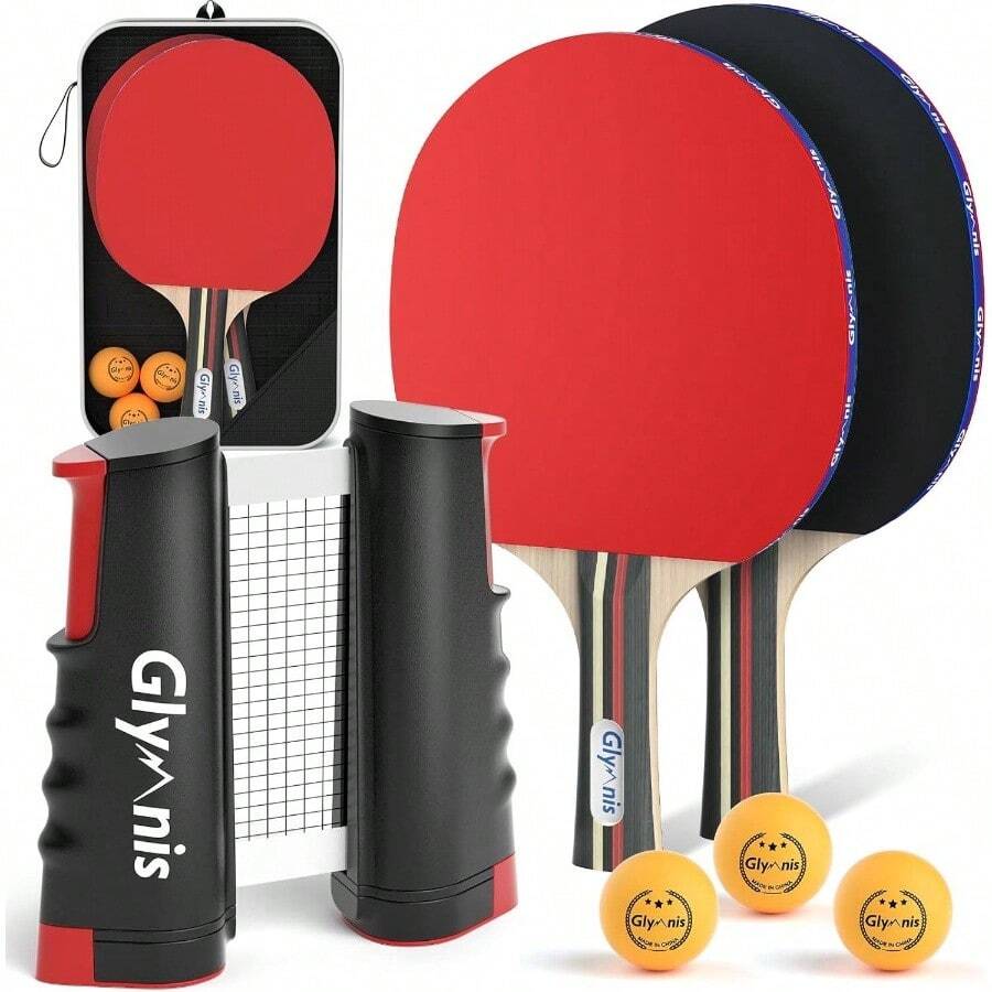 Pong Paddles Set Table Tennis Rackets With Balls, Storage Case Indoor Outdoor Table Tennis Paddle Game Accessories - 2 Paddles+3 Balls+1 Net - View 1