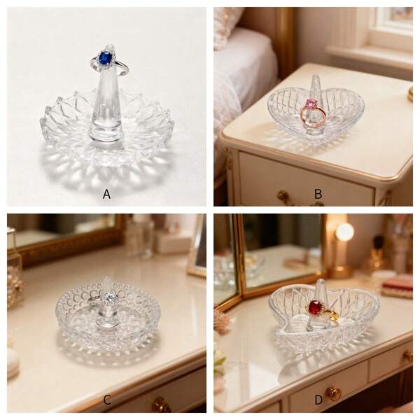 1pc - Creative Glass Jewelry Stand, Compact And Elegant Ring Holder, Suitable For Room, Desk, Jewelry Display, Earring Storage, Engagement Ring Holder, Etc. It Is Also A Perfect Birthday Or New Year Gift, As Well As An Ideal Choice For Desktop Organization And Valentine's Day Gift.