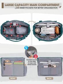 All-In-One Teacher Tote Bag With Insulated Lunch Compartment & 15.6 Inch Laptop Sleeve, Lightweight Nurse Work Bag For Women, Multi-Pocket Organizer For Work & Commute - Màu xanh lá cây đậm - Xem 3