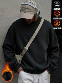 Áo nỉ cotton nam, áo nỉ trễ vai nam, áo nỉ cổ tròn cỡ lớn dày và ấm cho mùa thu đông, thích hợp cho thời tiết lạnh. - Sương mù xám - Xem 1