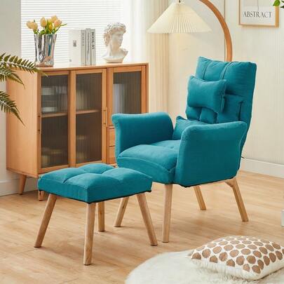 OFCASA Recliner Armchair With Footstool, 5-Position Adjustable Backrest, Living Room Accent Chair Lazy Sofa With Thick Padded Seat And Wooden Legs For Relaxed Reading