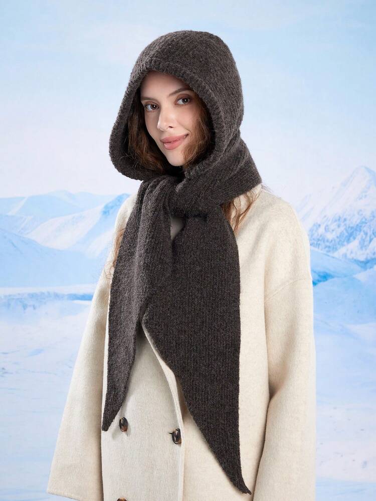 Women's Alpaca Wool Oversized Shawl Balaclava Hat, Knitted Hat Scarf Set, Solid Color Casual Winter Warm Hat With Pocket, Suitable For Daily, Skiing, Hiking, Vacation - Multicolor - View 25