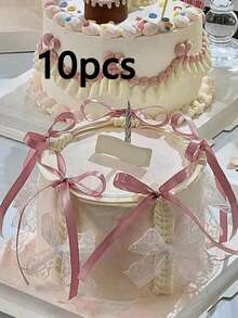 10/20pcs Ribbon Bow Cake Decorations, Silk Cake Skirt, Graduation Cake Toppers, Birthday Party Table Decorations,Birthday Cake Topper Balletcore Birthday Cake Topper Black Bow Ribbon Cake Decoration For Birthday Shower Wedding Party - Multicolor - View 13
