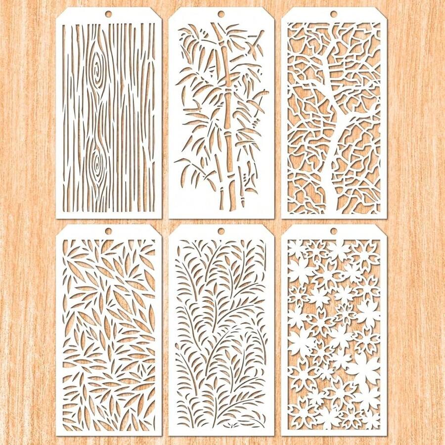 6 Pieces Tree Branch Decorative Stencils Painting Templates Art Face Drawing Stencil Cake Templates For ScrapbooFKing Cookie Tile Furniture Wall Floor Decor Drawing Tracing DIY Art,TreeBranch - 樹枝 - 查看 1