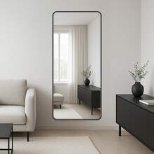 Rounded Rectangular Mirror 110x50 Genuine Leather Black Caramel And Ice - 黑色 - 查看 7