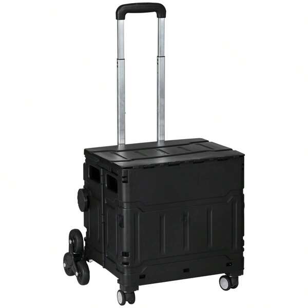 HOMCOM Folding Shopping Trolley, Load Capacity Up To 80 Kg, Shopping Trolley With Adjustable Telescopic Handle, Stair Climbing Cart With Lid, On-Site Transport Cart