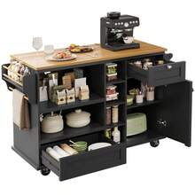 Dining Cart (129 X X 92), Modern And Simple Black, Kitchen Dining Cart With Drawers And Storage Cabinets, Light Brown Wood Countertop (Previous Sku: N620P19312829S) - Black + MDF - View 3