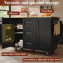 Kitchen Island, Removable Partitions, Removable Casters Like Kitchen Cabinets, Dining Cart With Countertop, Buffet Cabinet, Dining Cart With Wood Grain, Side Towel Rack With Casters, White - Black + MDF+Metal - View 7