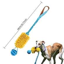 1个狗狗拔河玩具，多功能咀嚼玩具，配有橡胶球和柔软毛绒面条，适合训练小型、中型和大型犬。
