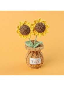 1pc Handmade Crochet Sunflower, Rose, Tulip Artificial Flowers With Vase, Small Crochet Potted Fake Flowers For Desk, Wall, Office, Home, Car Decor, Suitable As Birthday, Anniversary, Mother's Day, Christmas, Valentine's Day Gift - Multicolor - View 7