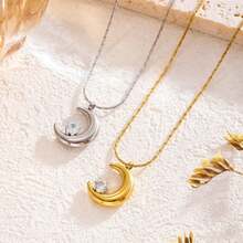 New Necklace In 18K Titanium Steel With Small Crescent-Shaped Diamonds Set In Prongs - An Exclusive, High-Quality Necklace. - Gold - View 4