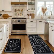 Bộ thảm bếp 1/2/3 món, bộ thảm in hình dụng cụ nhà bếp và rau củ, chất liệu polyester, thích hợp sử dụng trong nhà/ngoài trời, làm thảm cửa, thảm bếp, thảm phòng giặt, thảm trải sàn. - Nhiều màu - Xem 12