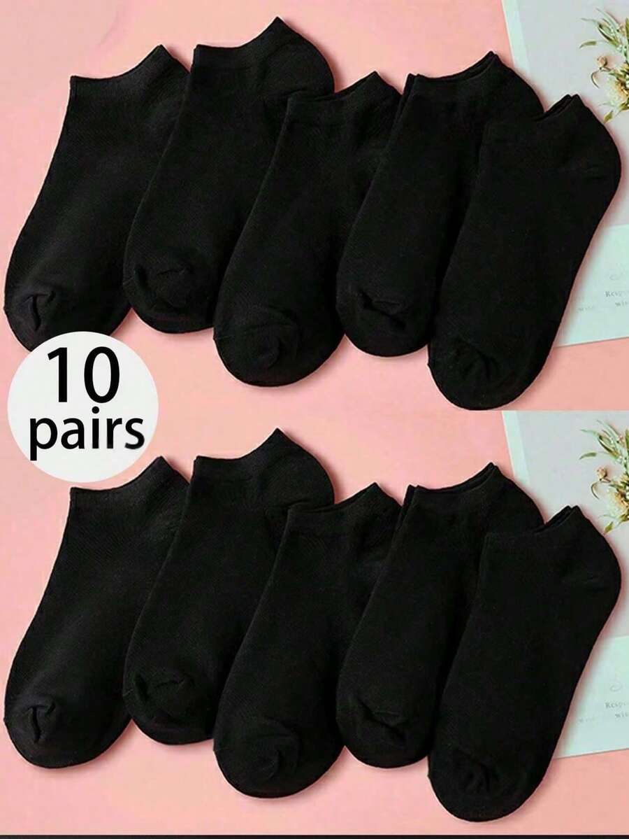 10 Pairs Women's Breathable Moisture-Wicking Crew Socks, White/Black/Gray, Fits Most - Black - View 1