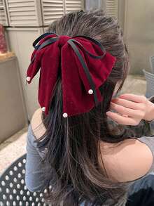 1pc Hair Bow Clips- Bow Hair Claw For Girls Teens, Alligator Clip Barrettes Silky Bowknots Hairpin For Holiday New Year Valentines Day Headdress Elegant Hair Clips Fashion Hair Clutch Winter Hair Accessories - Burgundy - View 2