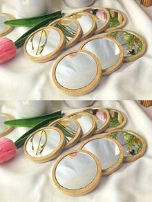 Espejo compacto de alta definición redondo, espejo de maquillaje de mano para viajes, espejo cosmético mini, espejo de mano decorativo para el Día de San Valentín de las mujeres, espejo artesanal, regalos, viajes, artículos baratos, artículos esenciales para viajes - Multicolor - Ver 8