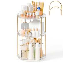 1pc 2/3 Layers Rotating Makeup Organizer For Vanity, Perfume Skin Care Organizers Large, Bathroom Counter Make Up Cosmetic Storage, Clear Spinning Skincare Lipstick Holder, There Are 2/3 Tiers,Christmas Decorations,Makeup Organiser,Perfume Organiser (Green&Transparent) - Multicolor - View 8