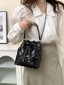 1pc Women's Bucket Bag, Fashionable Chain Shoulder Crossbody Bag, Ladies Small Handbag