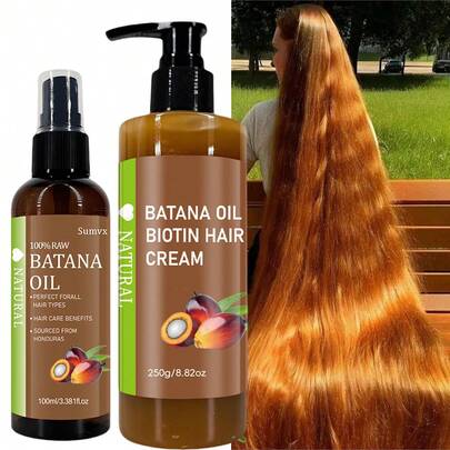 2 piezas Conjunto de Cuidado del Cabello con Aceite de Batana y Biotina - Suaviza el frizz, agrega brillo, repara el cabello seco y dañado, fortalece y suaviza, Acondicionador y Gel de Peinado 2 en 1, 250g/8oz, Apto para cabello normal, Cuidado Esencial del Cabello, Diseño de Botella Elegante, Ingredientes Nutritivos, Incluye Crema para el Cabello, Sérum de Aceite de Batana/Original, Esencia para el Cabello, Mascarilla Capilar con Vitaminas, Acondicionador Sin Enjuague, Conjunto de Cuidado del Cabello con Aceite de Batana, Mascarilla Capilar