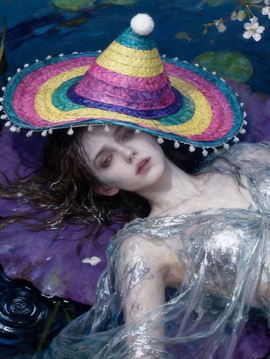 1 pieza Sombrero de paja mexicano de color aleatorio, sombrero de paja tejido, sombrero de paja con bola esponjosa, sombrero de paja de Halloween, sombrero de paja para fiesta, sombrero de paja para utilería de actuación