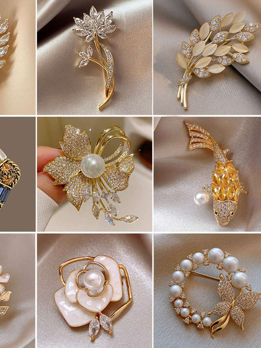 1Pc Women's Premium Alloy Brooch – Niche Design Collar Pin, Sparkly Micro-Pave Crystal, Vacuum Plated For Coats/Blazers - Multicolor - View 1