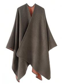 1pc Women Simple Ombre Solid Reversible "Poncho" Scarf, Casual & Warm For Outdoor, Autumn/Winter - Multicolor - View 19