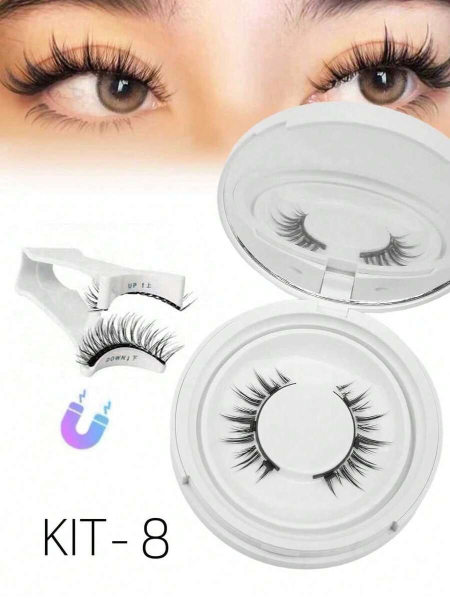 1 Pair Magnetic Eyeliner & Eyelashes Set, Easy To Use Without Glue, Reusable False Lashes Tool Suitable For Travel, Business Trip, Date, Hotel - Nhiều màu - Xem 1